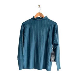 Nanette Lepore Sweater Teal Wool Blend Glitter Stripe Women's S Dolman Sleeves